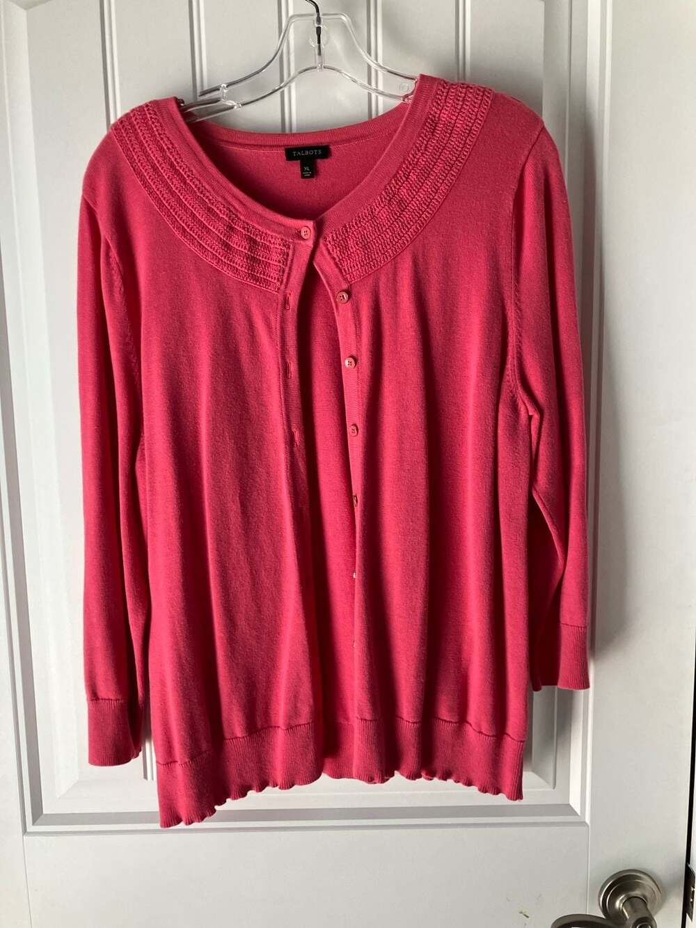 Talbots Pink Textured Scoop Neck Button-Down Cardigan Sweater Size XL